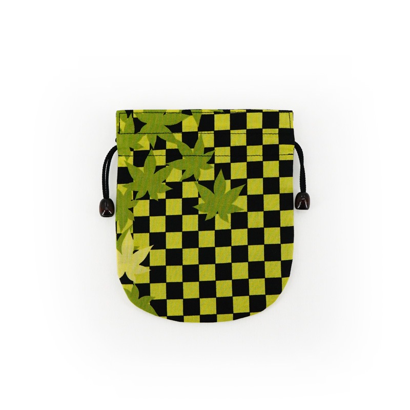 リバーシブル手ぬぐい巾着 「市松紅葉 グリーン」(TypeB)