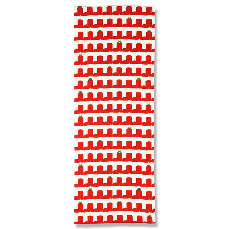 ガーゼ90cm「雨靴とカエル」（オフホワイト/レッド）