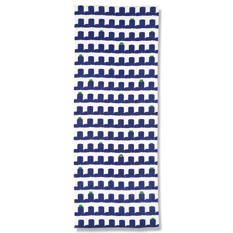 ガーゼ90cm「雨靴とカエル」（オフホワイト/ネイビー）