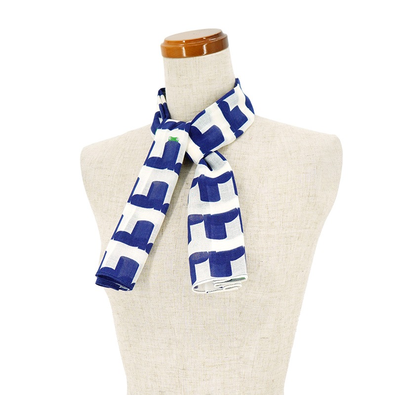 ガーゼ90cm「雨靴とカエル」（オフホワイト/ネイビー）