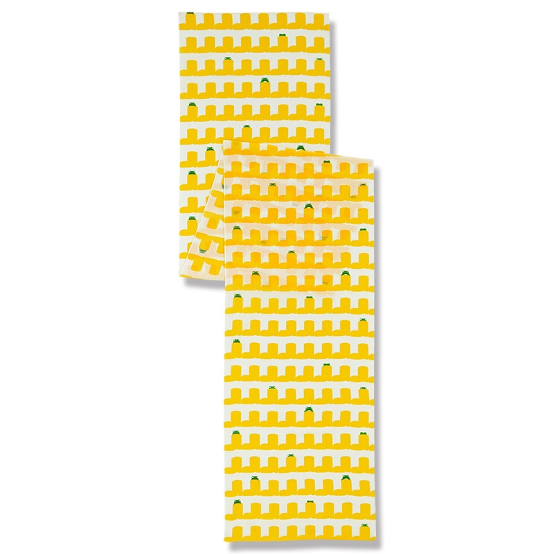 ガーゼ180cm「雨靴とカエル」（オフホワイト/イエロー）