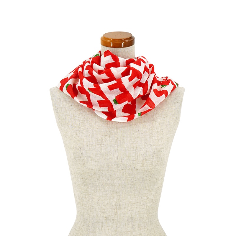 ガーゼ180cm「雨靴とカエル」（オフホワイト/レッド）