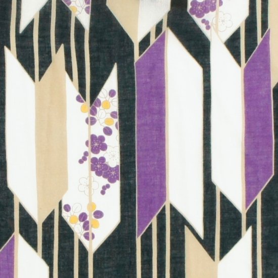 ガーゼ180㎝ 「花矢がすり」（ブラック/パープル）