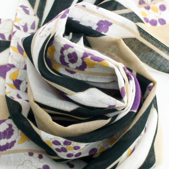 ガーゼ180㎝ 「花矢がすり」（ブラック/パープル）