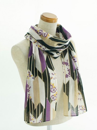 ガーゼ180㎝ 「花矢がすり」（ブラック/パープル）