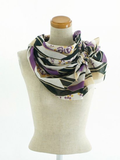 ガーゼ180㎝ 「花矢がすり」（ブラック/パープル）