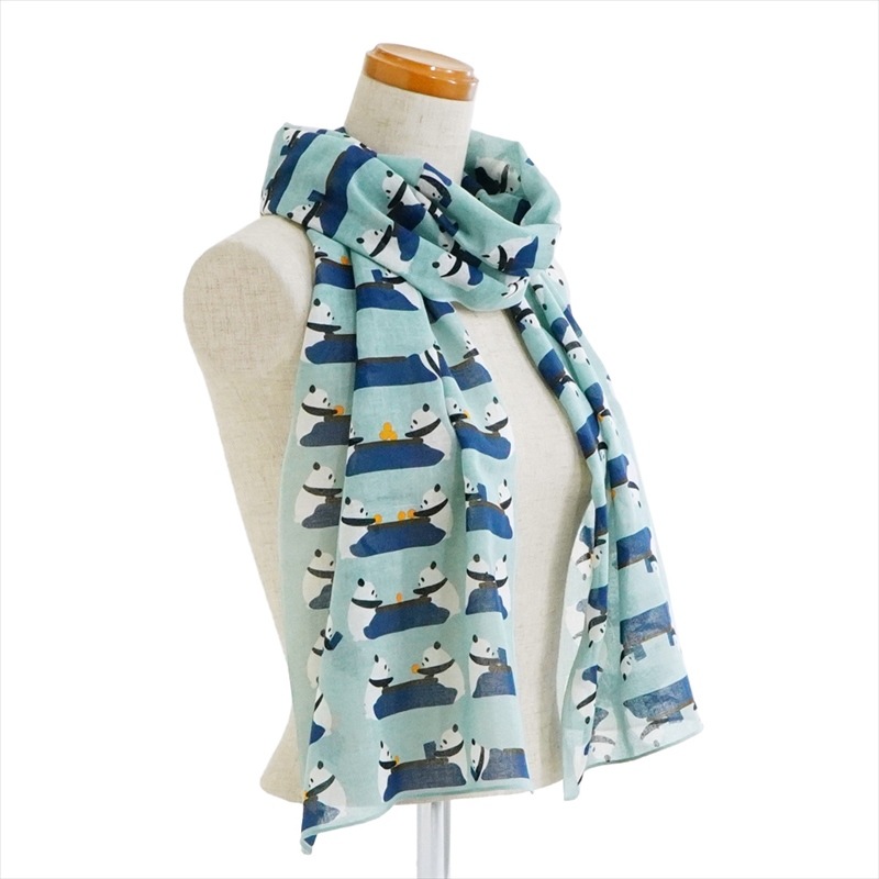 ガーゼ180㎝ 「こたつパンダ」(グリーン/ブルー)