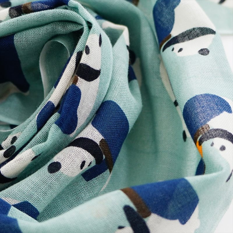 ガーゼ180㎝ 「こたつパンダ」(グリーン/ブルー)