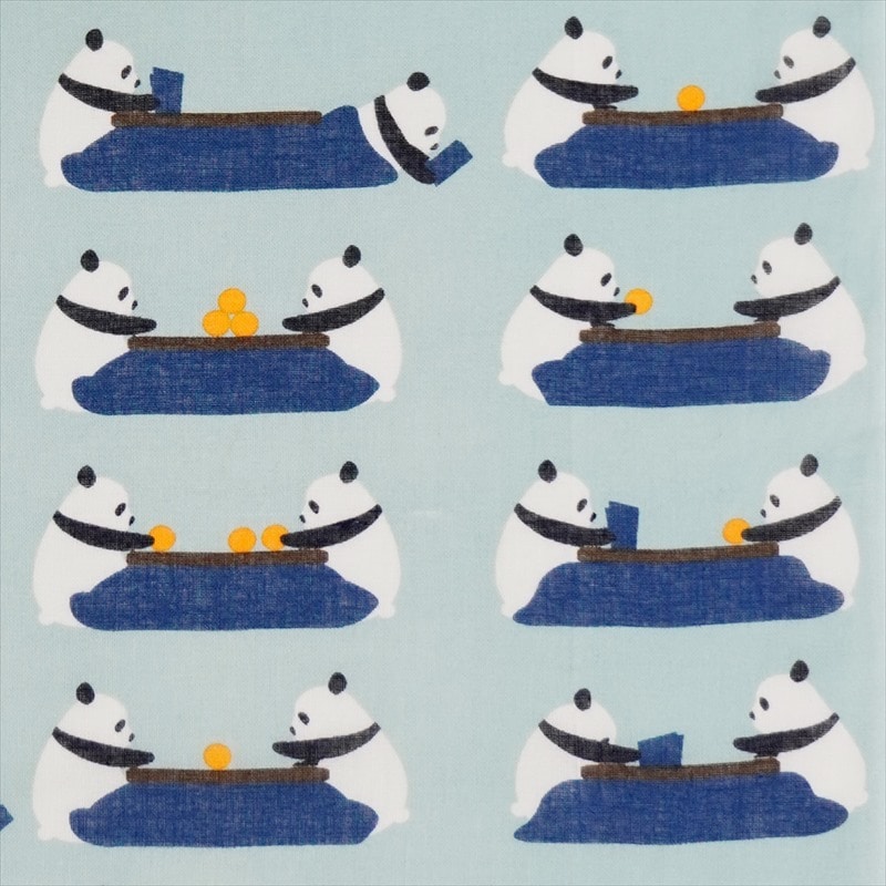 ガーゼ180㎝ 「こたつパンダ」(グリーン/ブルー)