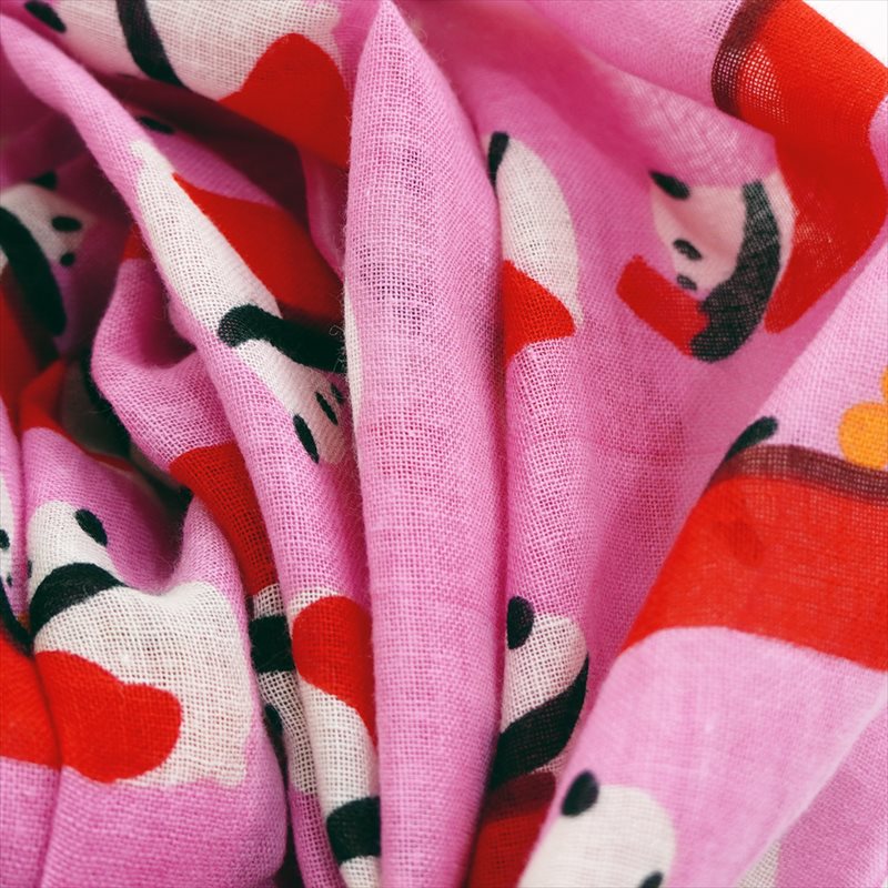 ガーゼ180㎝ 「こたつパンダ」(ピンク/レッド)