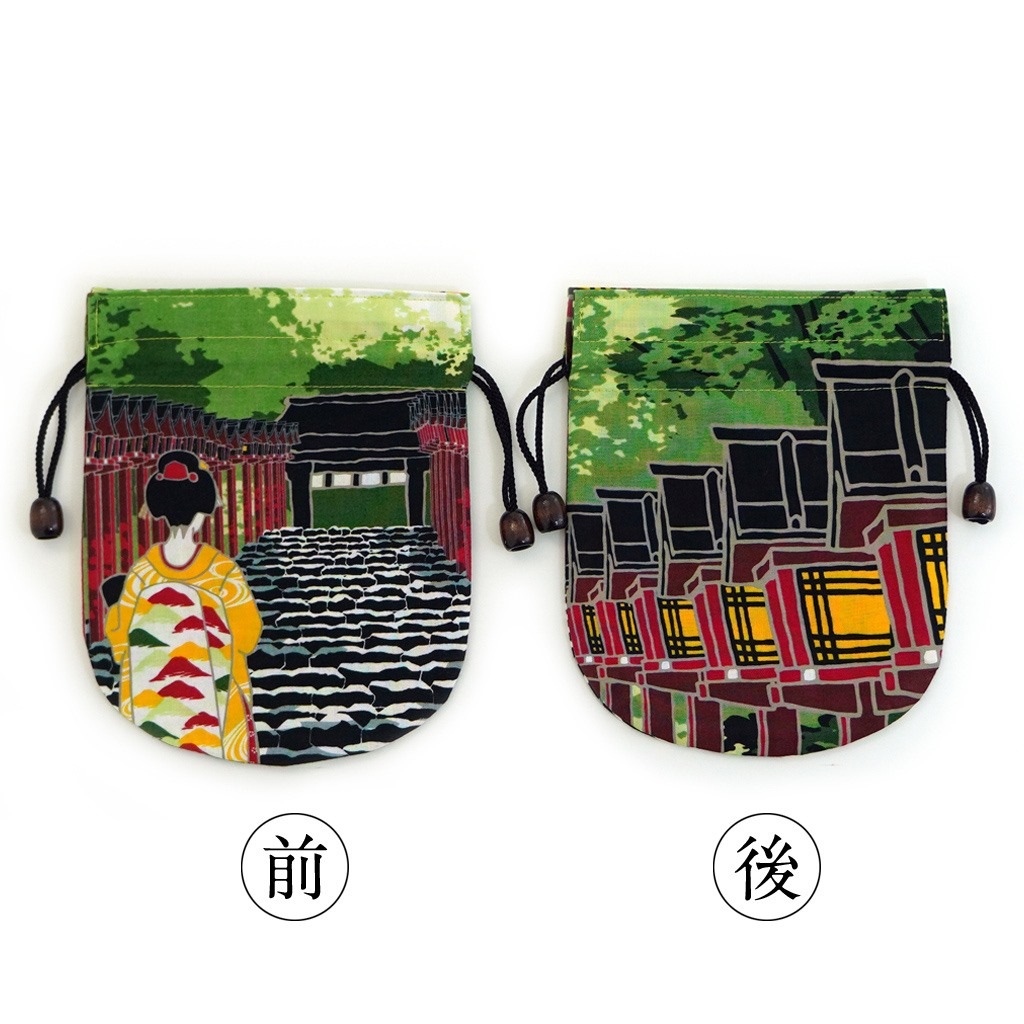 リバーシブル手ぬぐい巾着 「灯篭と舞妓さん」