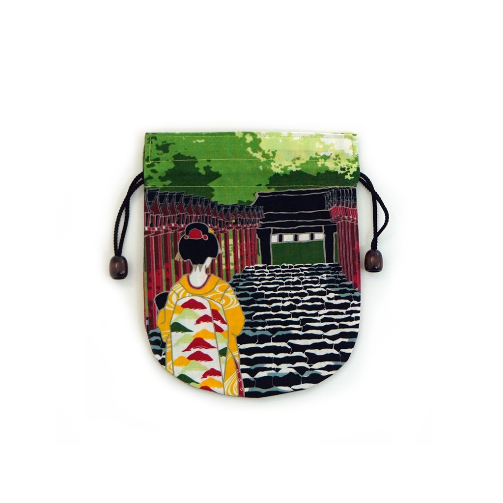 リバーシブル手ぬぐい巾着 「灯篭と舞妓さん」