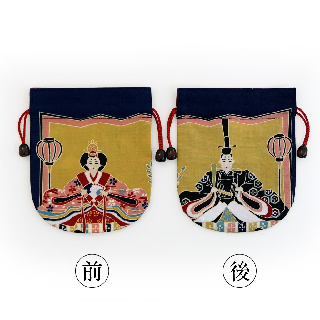 リバーシブル手ぬぐい巾着 「雛祭り」