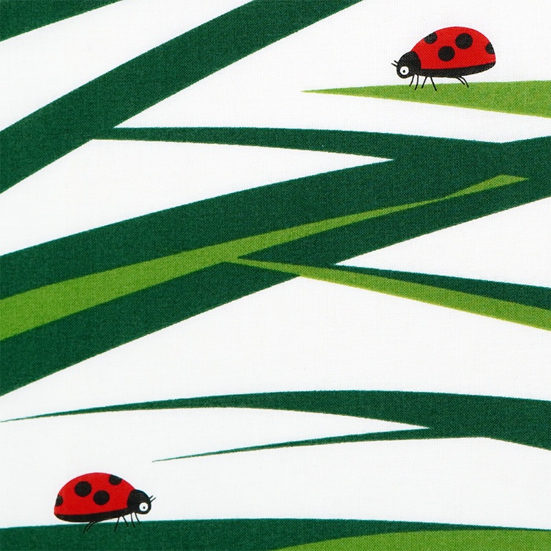 手ぬぐい総柄90cm「ナナホシテントウ」(イエローグリーン/レッド)