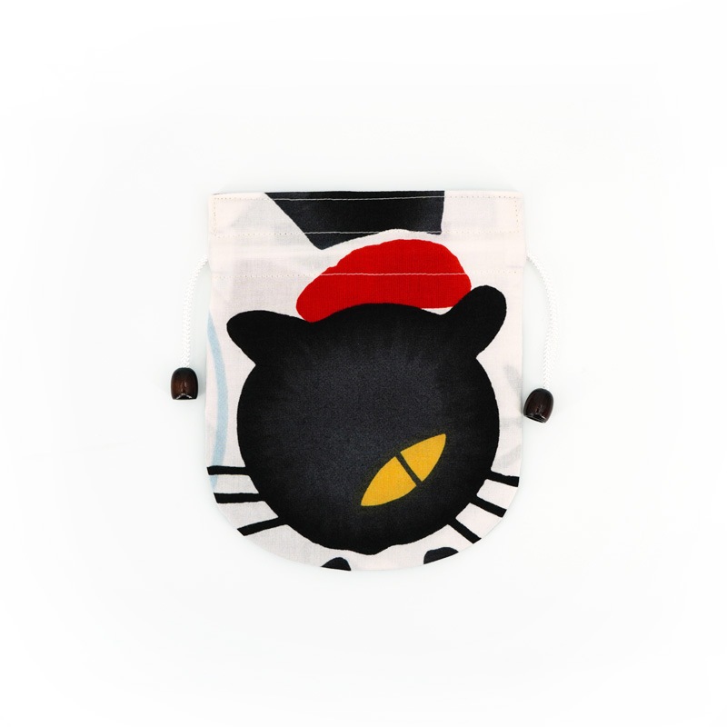 リバーシブル手ぬぐい巾着 「いただきます」（ブルー）