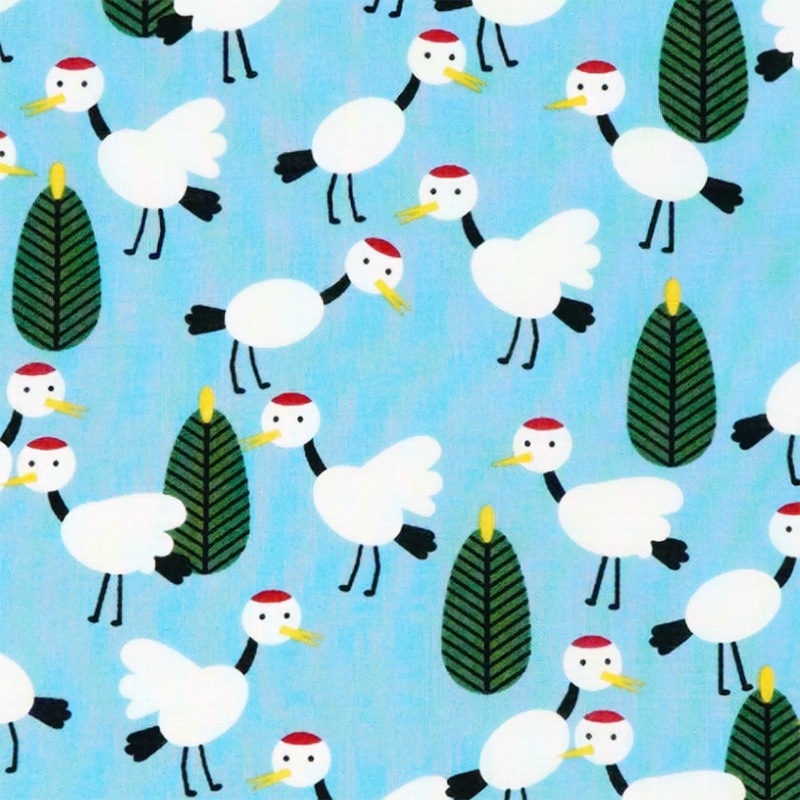 手ぬぐい総柄90cm「鶴と松」（ブルー／レッド）