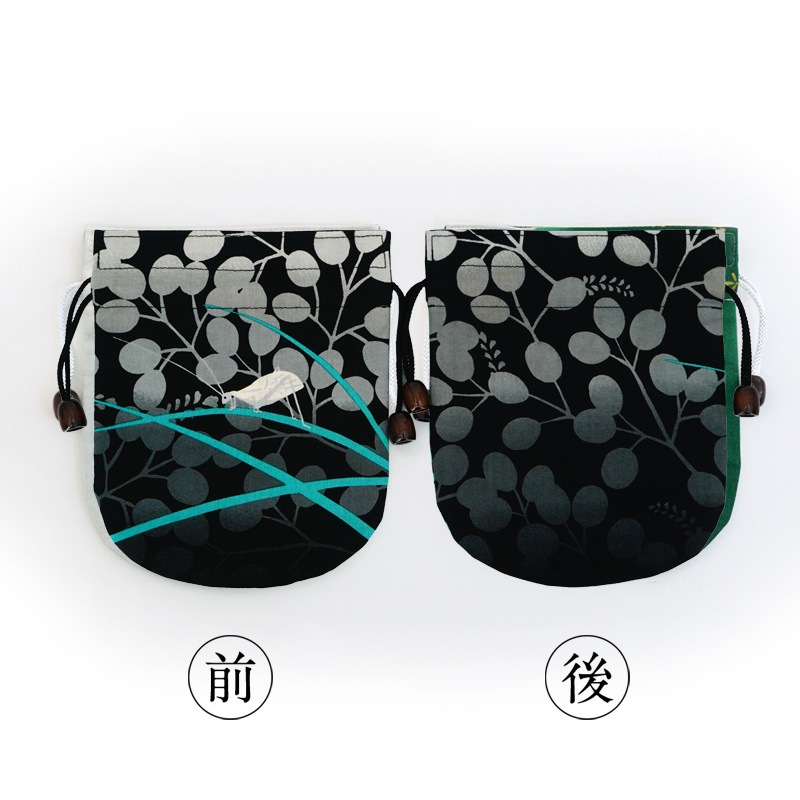 リバーシブル手ぬぐい巾着 「萩とキリギリス」