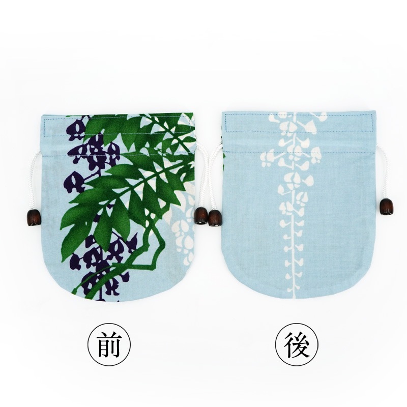 リバーシブル手ぬぐい巾着 「藤」