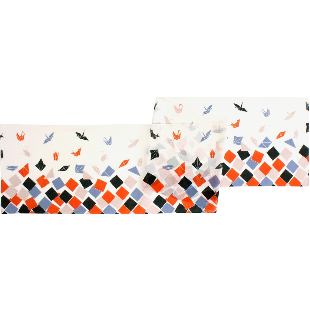 ガーゼ180㎝ 「折り鶴」（オフ/ブラック）