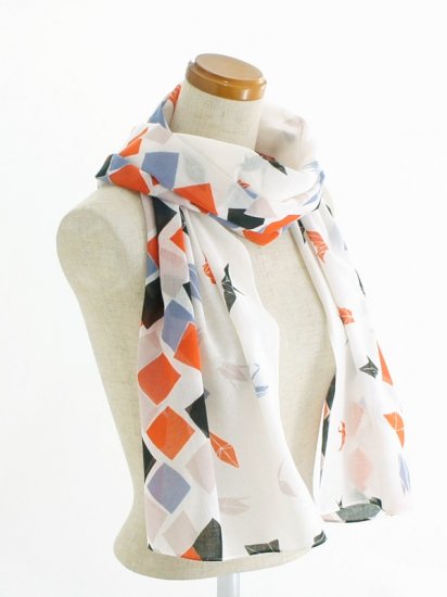 ガーゼ180㎝ 「折り鶴」（オフ/ブラック）