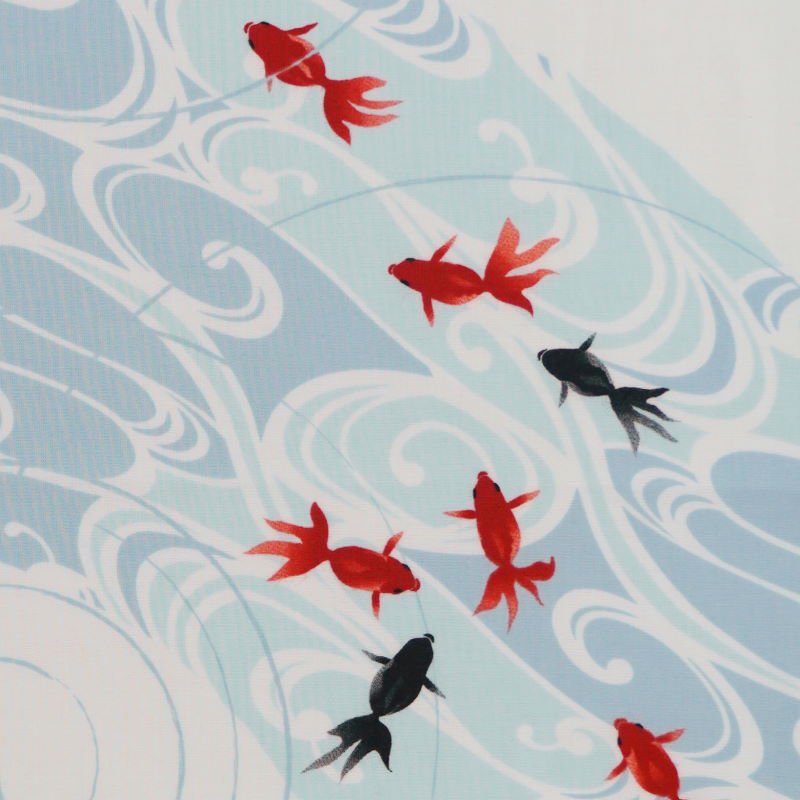 手ぬぐい総柄90cm「水紋金魚」（ブルー/レッド）