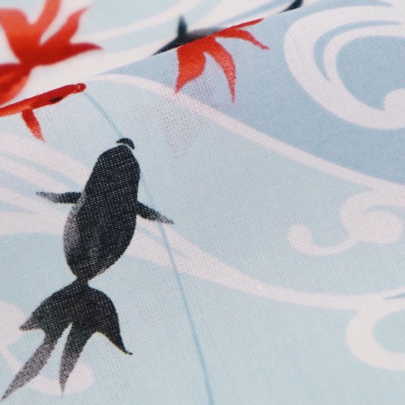 手ぬぐい総柄90cm「水紋金魚」（ブルー/レッド）