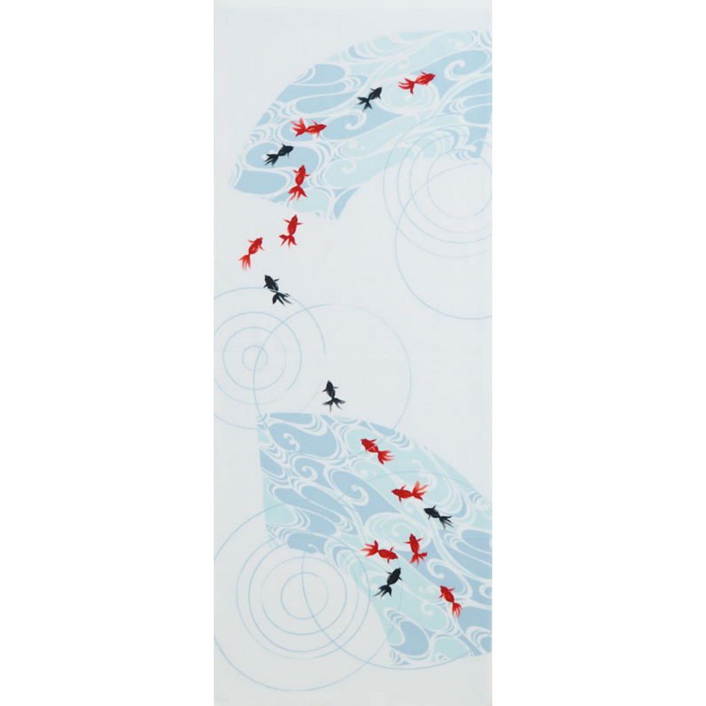 手ぬぐい総柄90cm「水紋金魚」（ブルー/レッド）