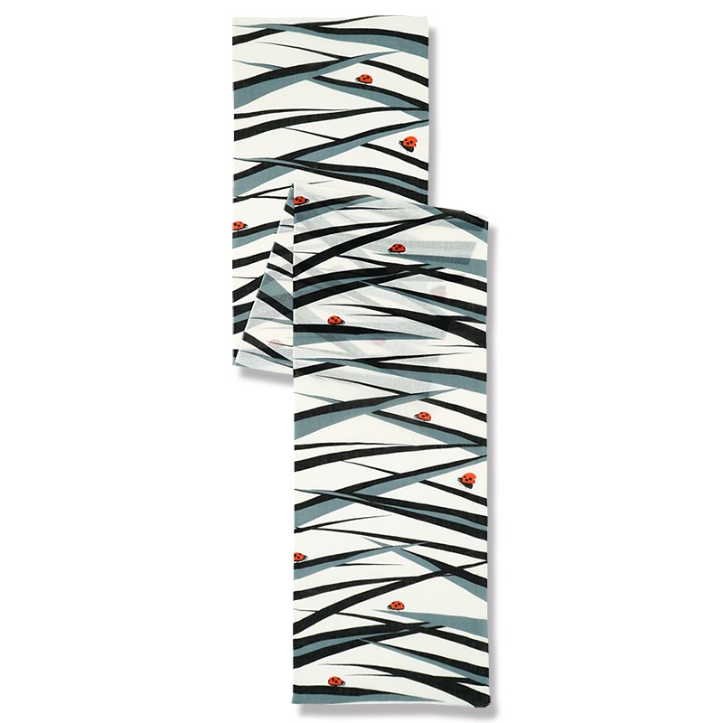 ガーゼ180cm「ナナホシテントウ」（ブラック/オレンジ）