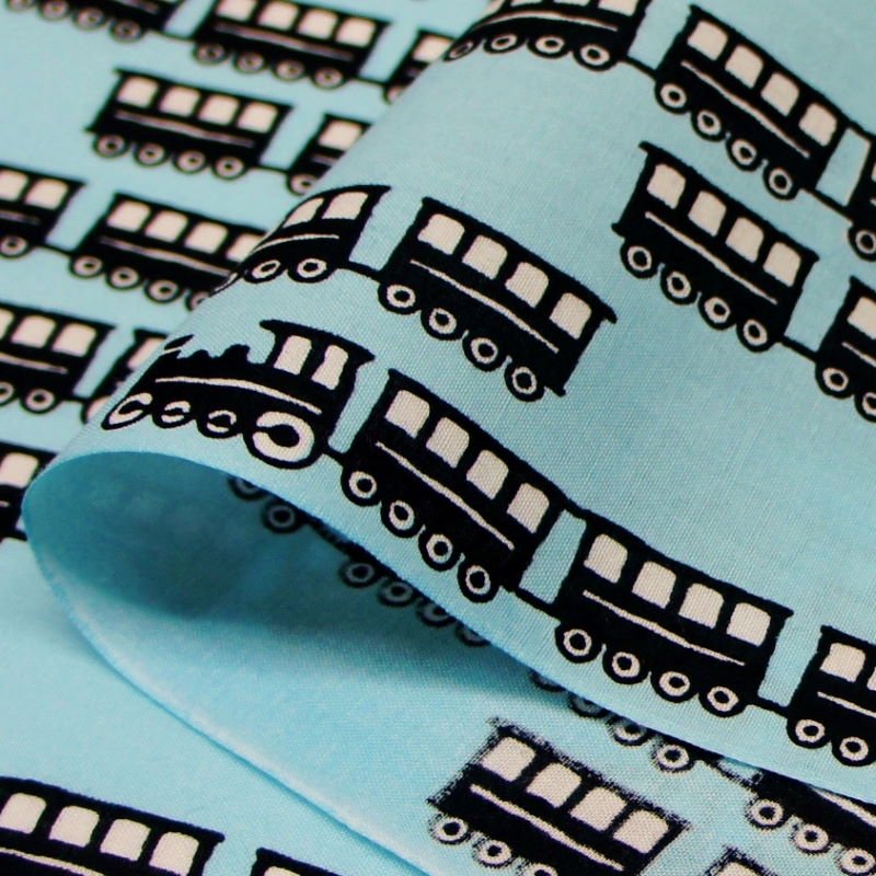 手ぬぐい総柄120㎝「汽車」（ブルー）