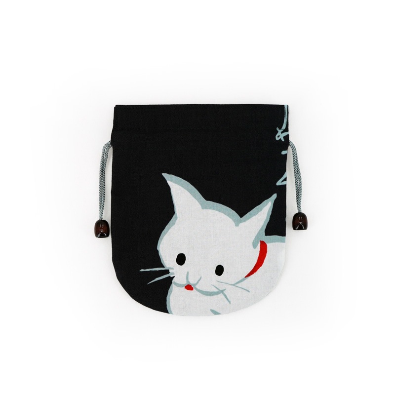 リバーシブル手ぬぐい巾着 「ねこダンス」