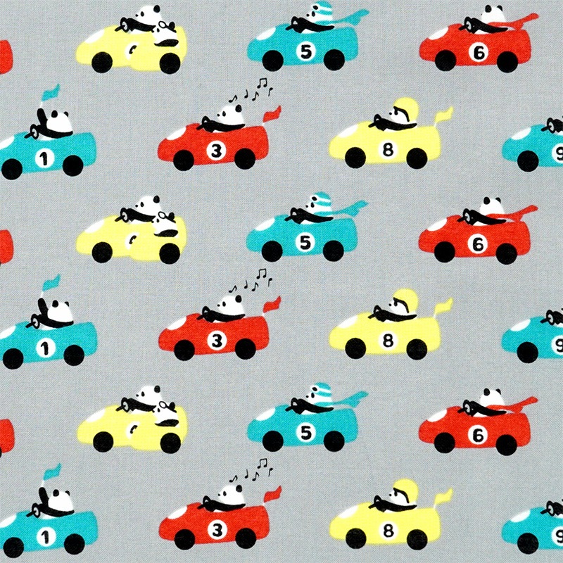 手ぬぐい総柄90cm「パンダレース」（グレー/グリーン）