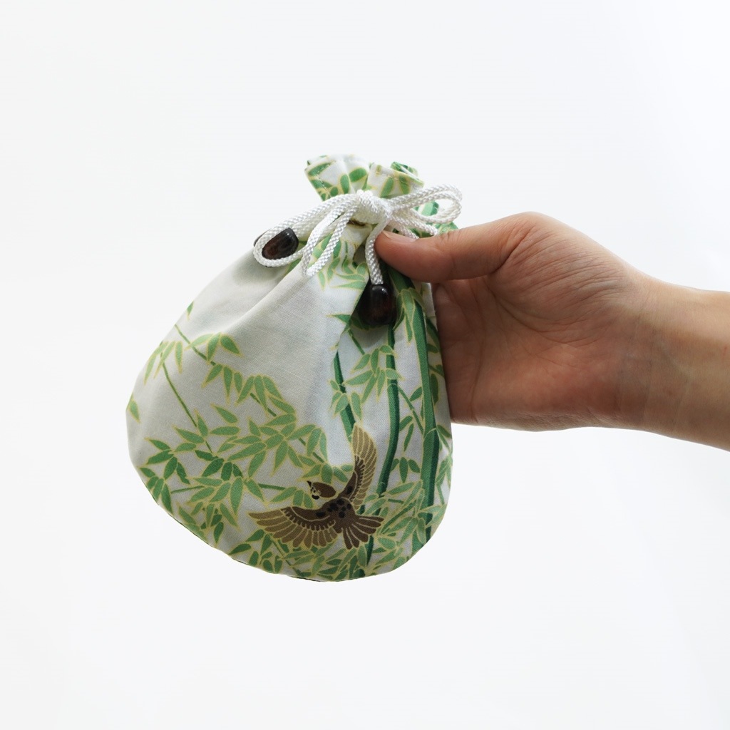 リバーシブル手ぬぐい巾着「南天」