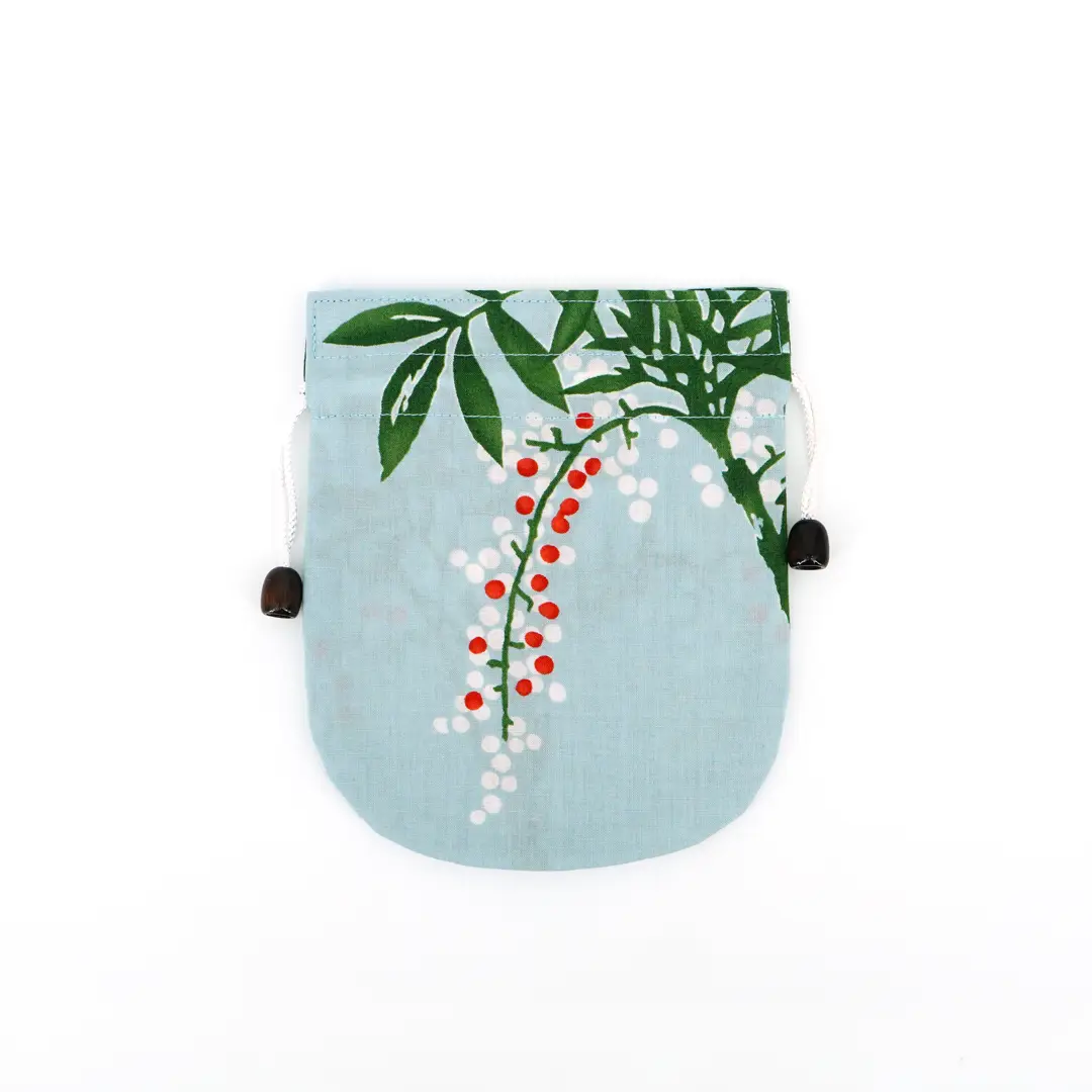 リバーシブル手ぬぐい巾着「南天」