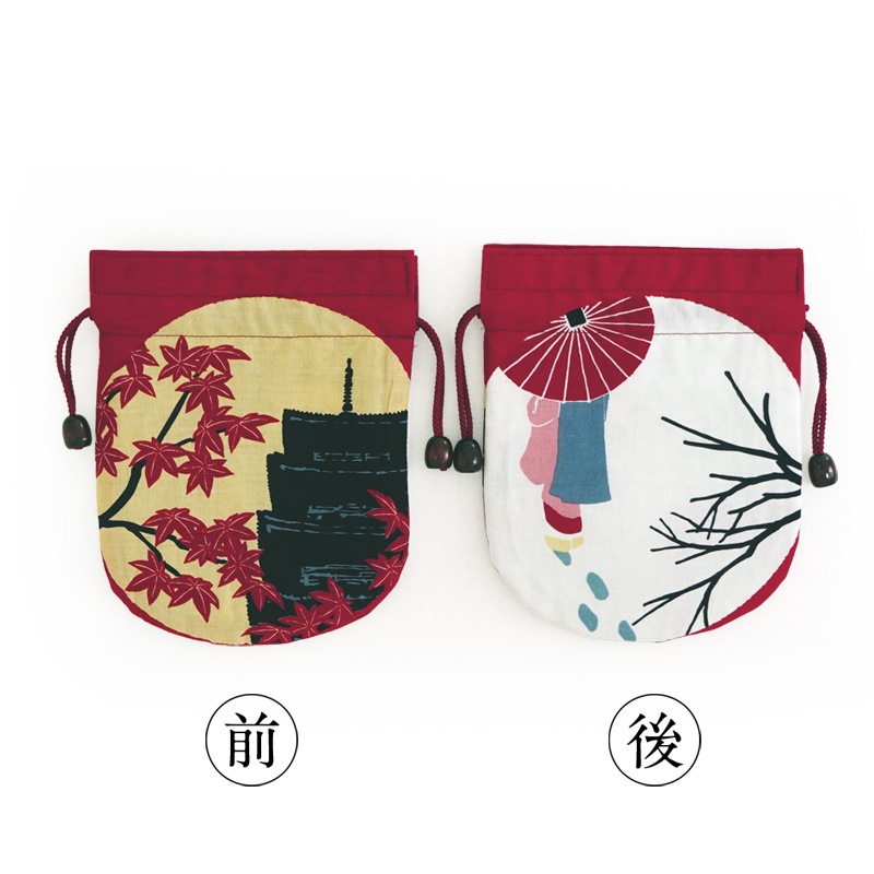 リバーシブル手ぬぐい巾着 「京の四季」