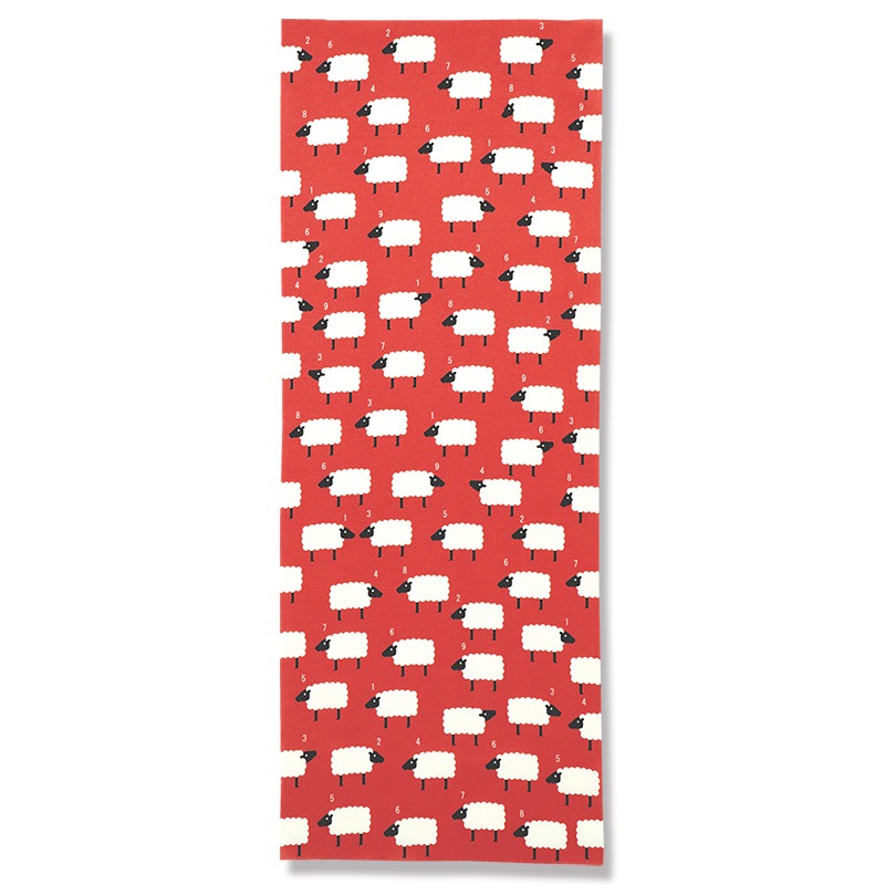 手ぬぐい総柄90cm「ひつじ」（ピンク/ブラック）