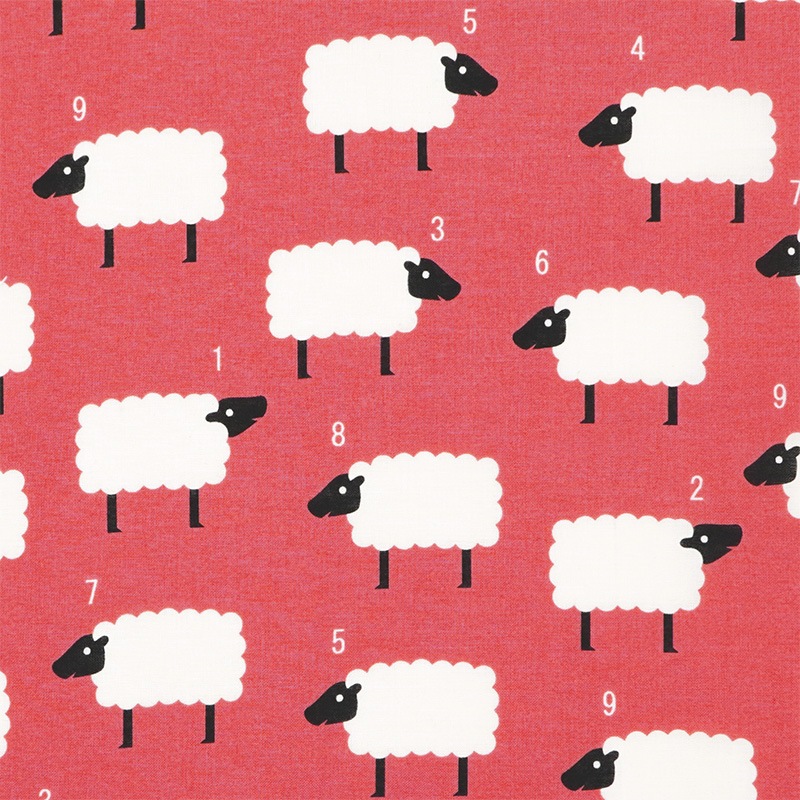手ぬぐい総柄90cm「ひつじ」（ピンク/ブラック）