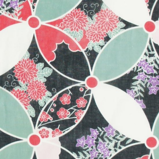 ガーゼ120㎝  「花七宝」（ブラック）
