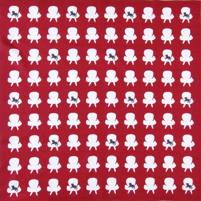 大風呂敷 「ソファと猫」(レッド/グレー）