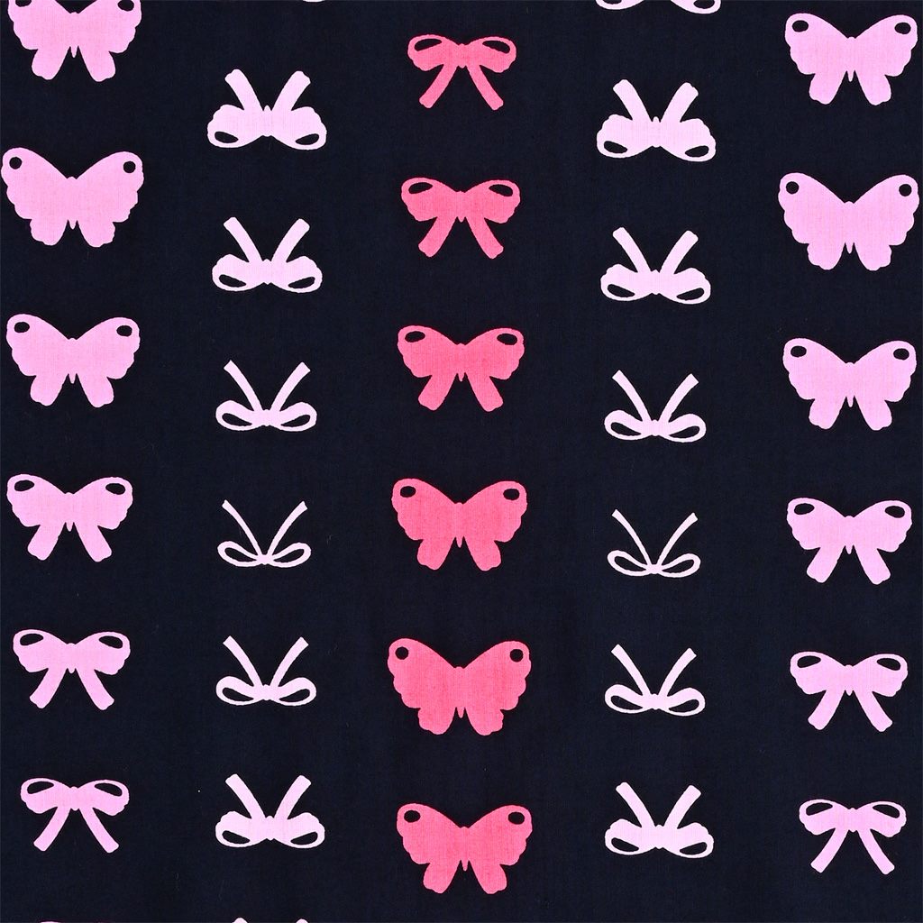 手ぬぐい総柄1cm 蝶々リボン ブラック ピンク 手ぬぐい 永楽屋