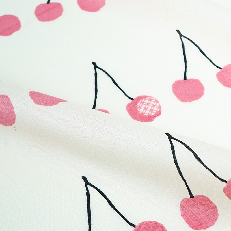 ハンカチ「さくらんぼ」(グレー/ピンク) | てはん・ハンカチ | 永楽屋