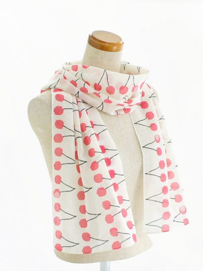 ガーゼ180cm 「さくらんぼ」（オフホワイト/ピンク）