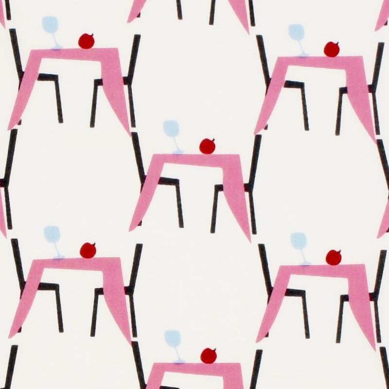 手ぬぐい総柄120cm「グラスとリンゴ」（オフホワイト/ピンク）