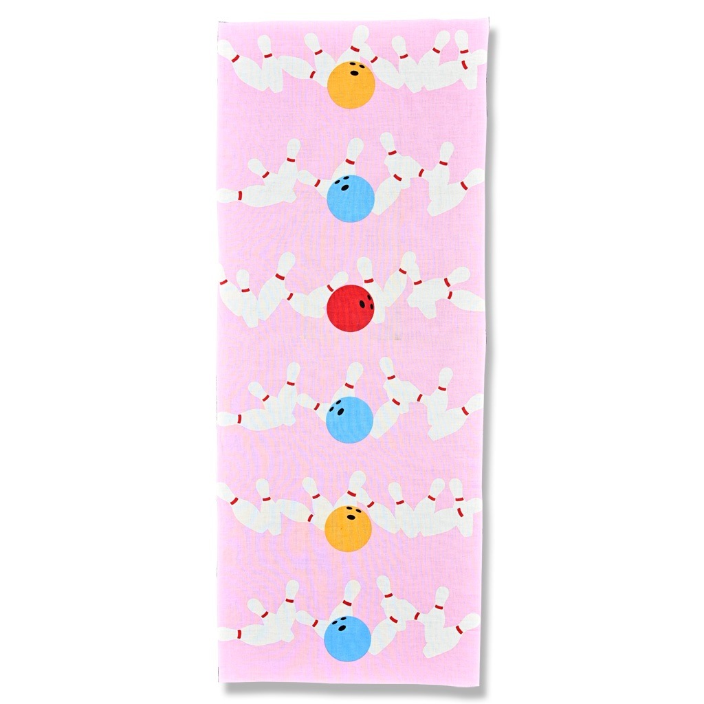 手ぬぐい総柄90cm「ボウリング」（ピンク/レッド）