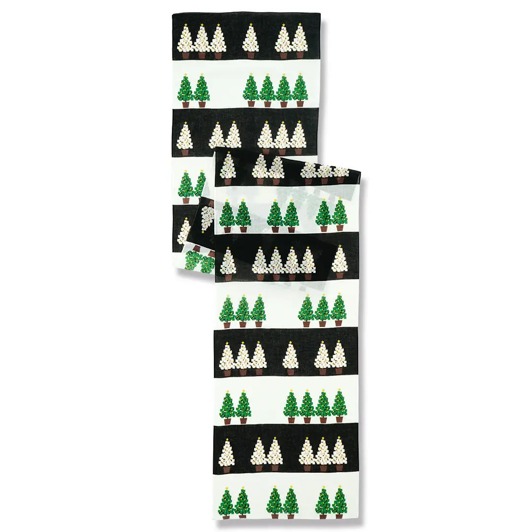 ガーゼ180cm「ツリー」（ブラック/グリーン）