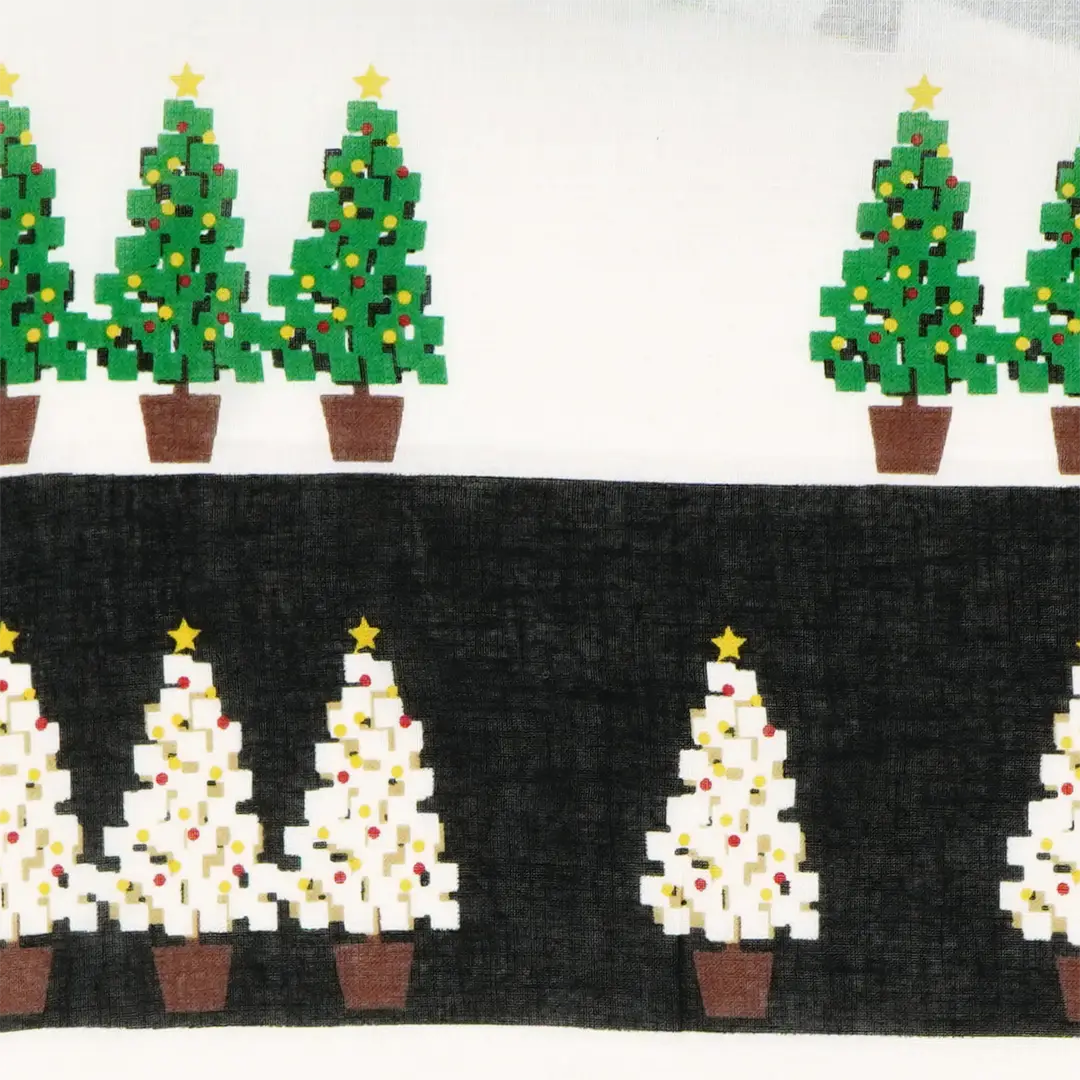 ガーゼ180cm「ツリー」（ブラック/グリーン）