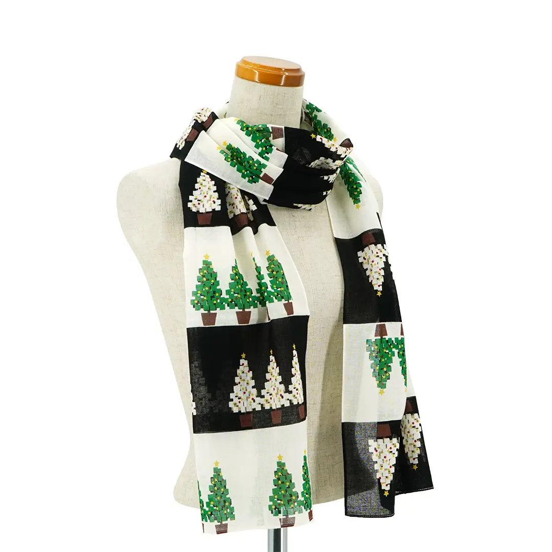 ガーゼ180cm「ツリー」（ブラック/グリーン）