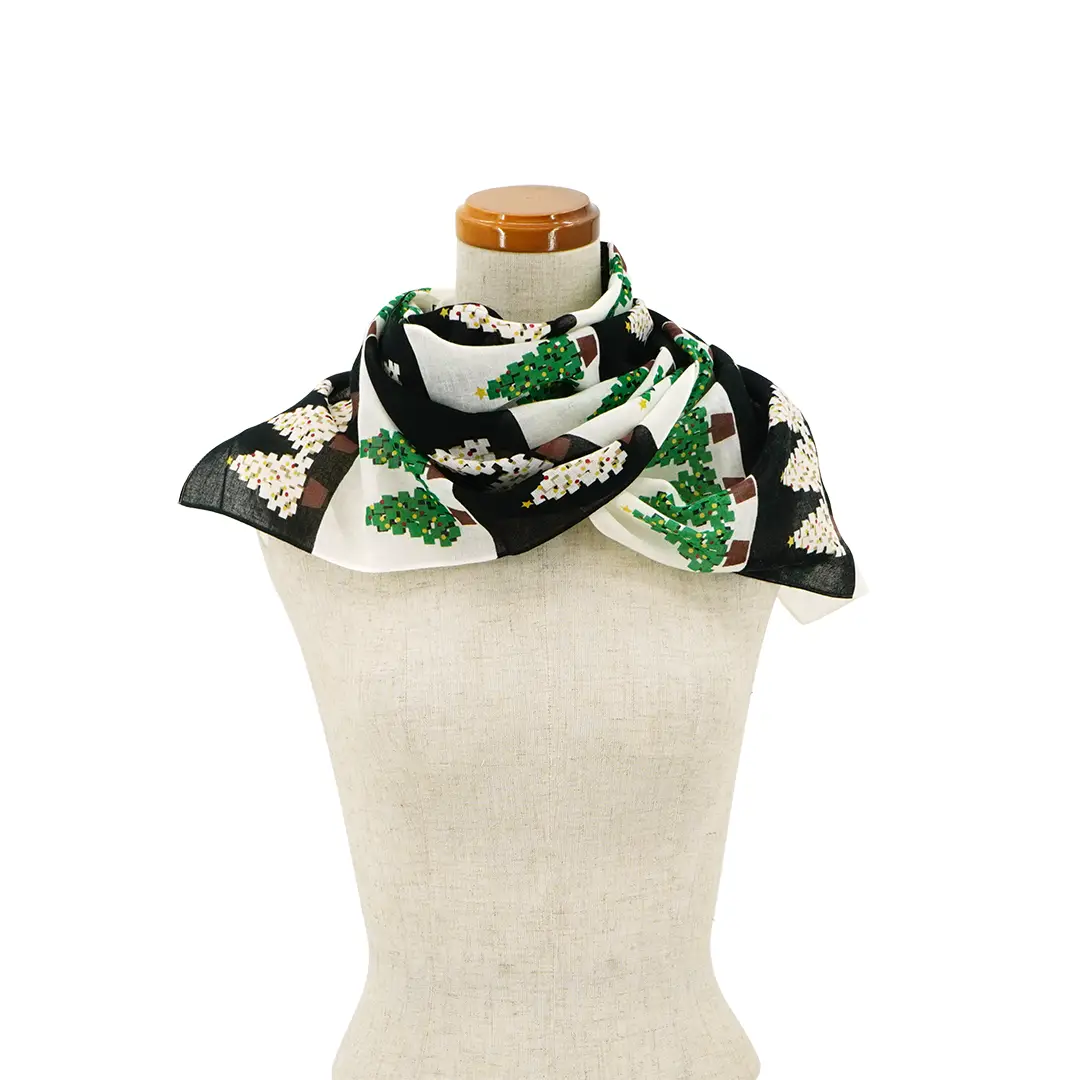 ガーゼ180cm「ツリー」（ブラック/グリーン）