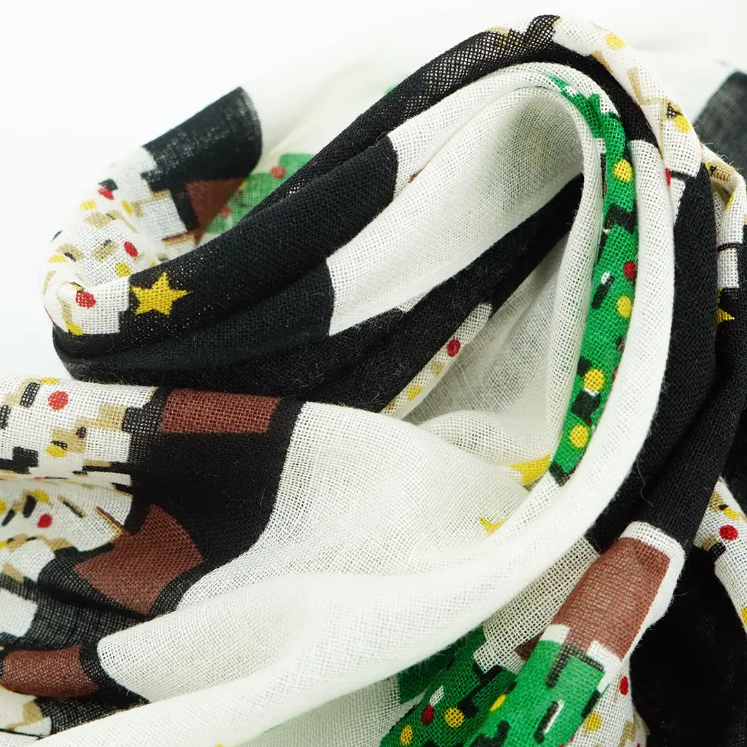 ガーゼ180cm「ツリー」（ブラック/グリーン）