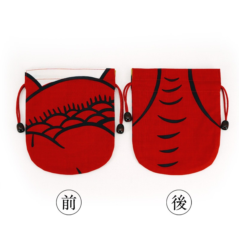 リバーシブル手ぬぐい巾着 「鬼も背を」