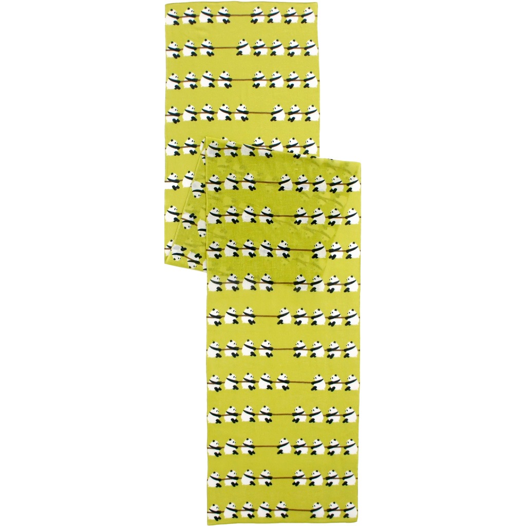 ガーゼ180cm 「綱引きパンダ」（グリーン/ブラウン）